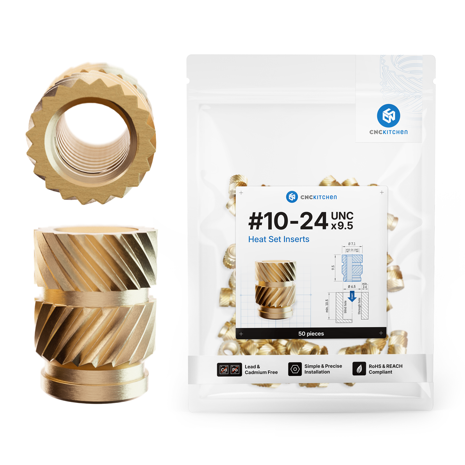 Heat set insert #10-24 monteret i 3D-printet del