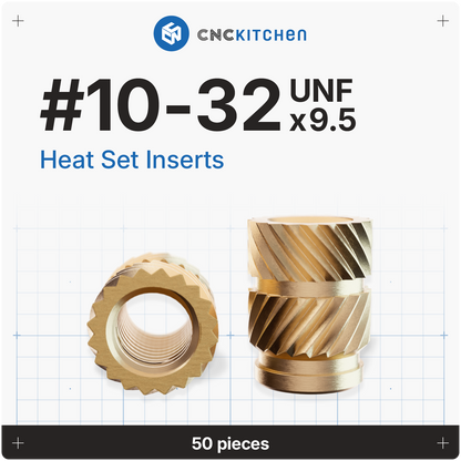 CNC Kitchen heat set inserts #10-32 UNF x 9,5 mm i messing, 50 stk.