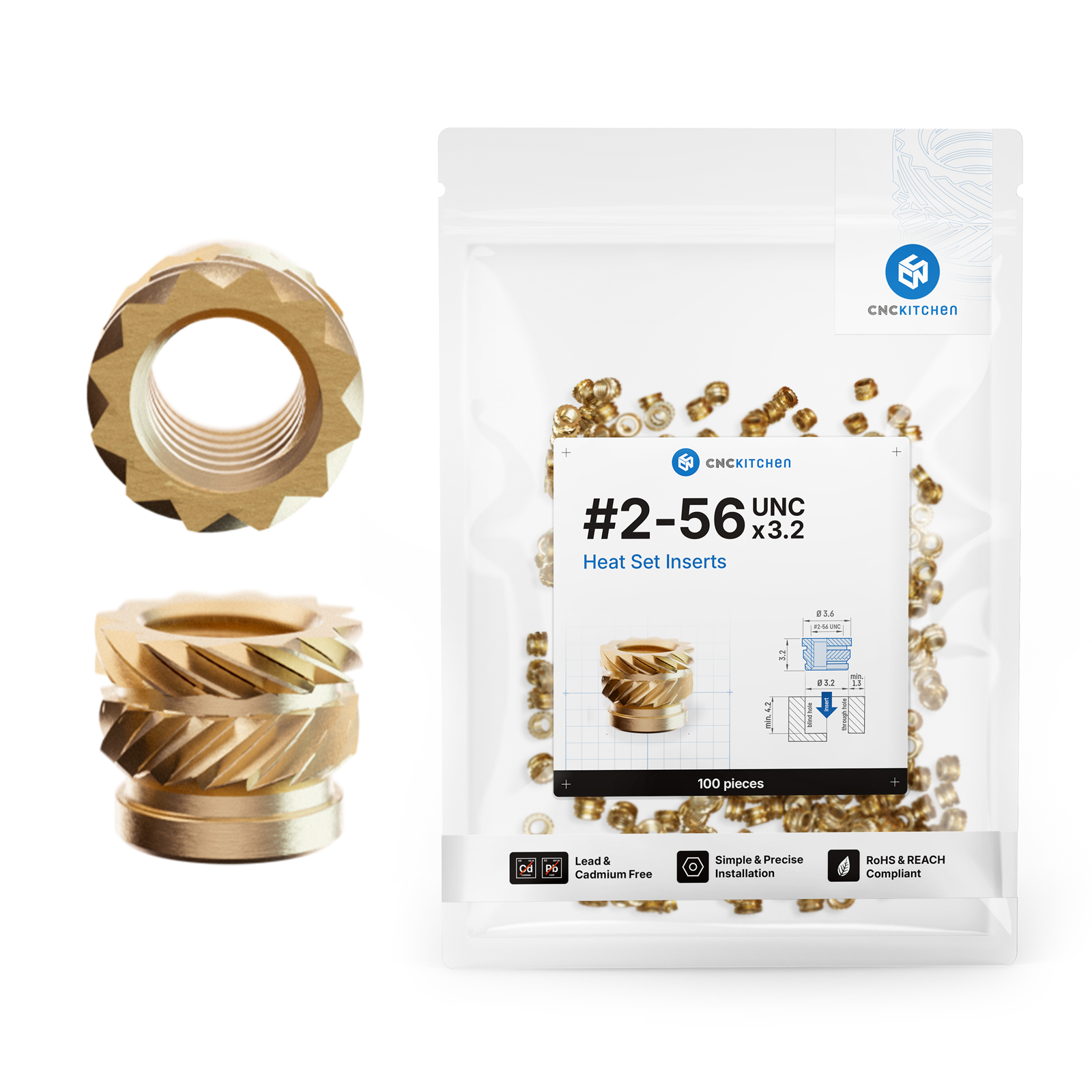 Heat set insert #2-56 monteret i 3D-printet del