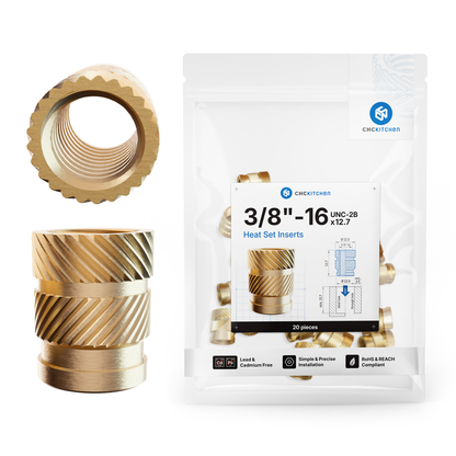 Heat set insert 3/8"-16 stativgevind monteret i 3D-printet del