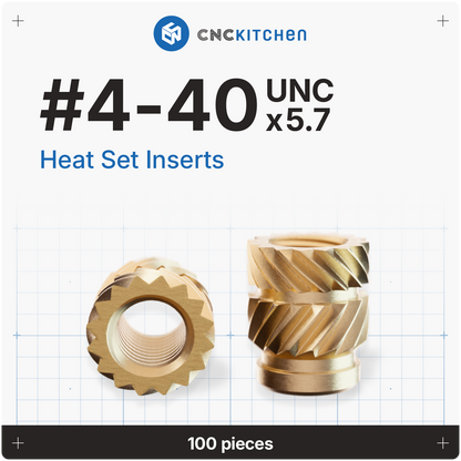 CNC Kitchen heat set inserts #4-40 UNC x 5,7 mm i messing, 100 stk.