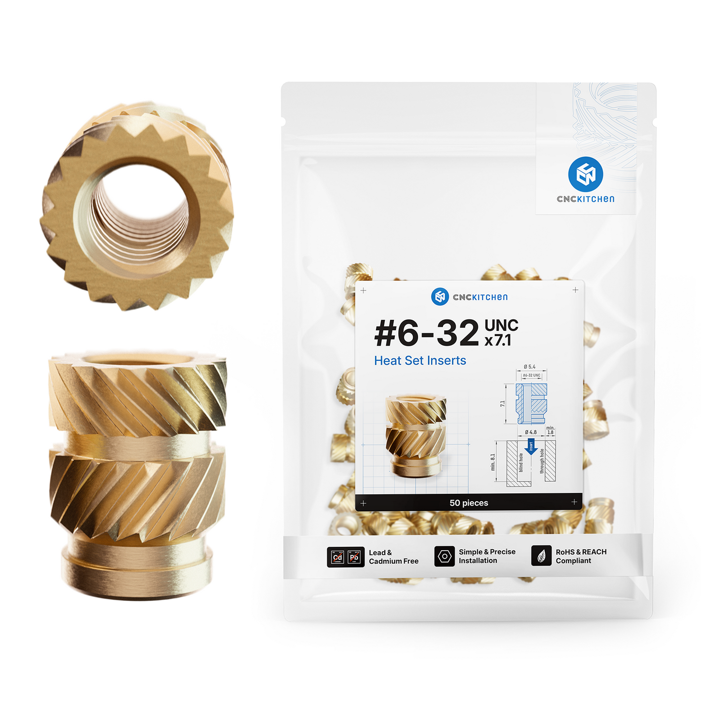 Heat set insert #6-32 monteret i 3D-printet del