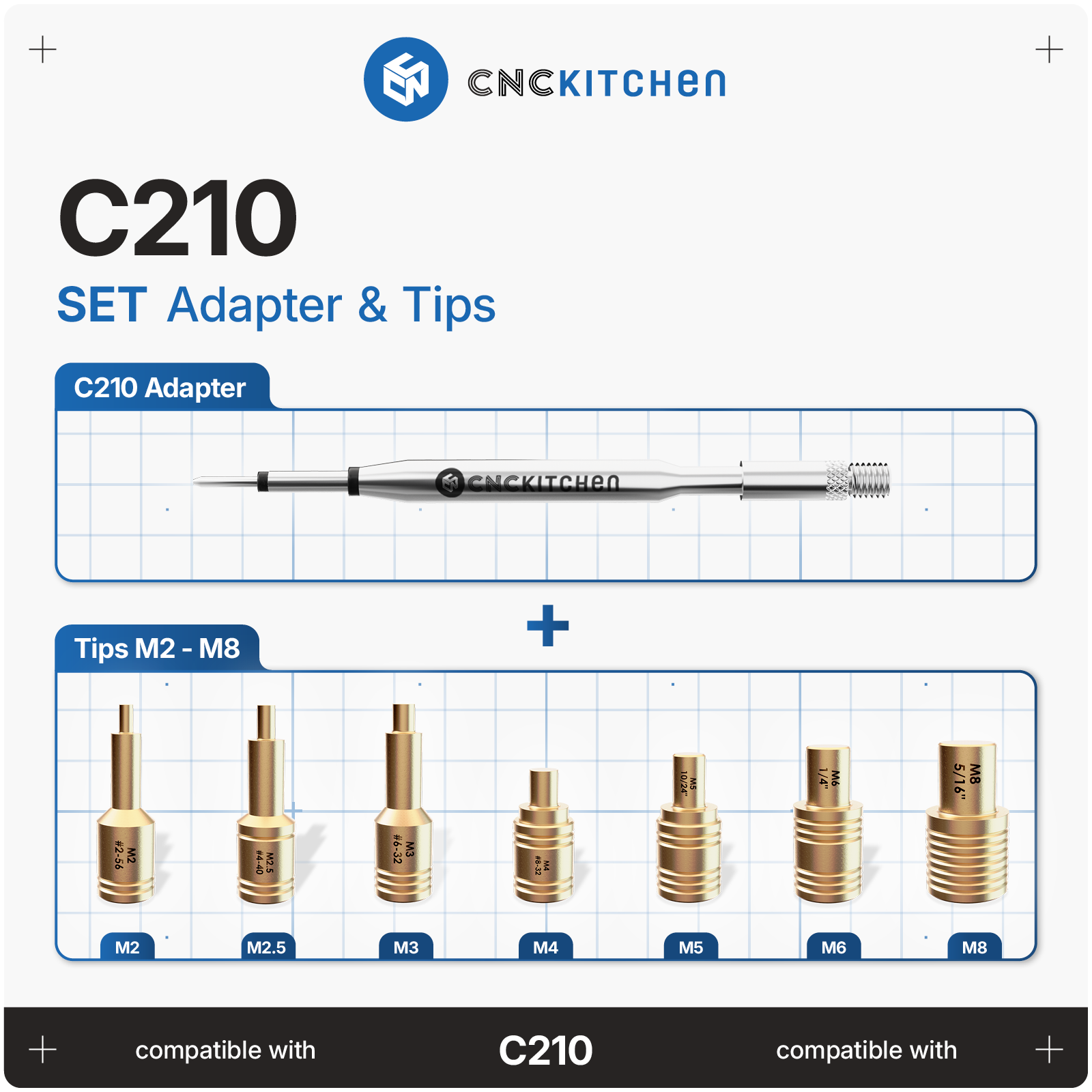 C210-adapter med M5-kobbergevind til installationsspidser