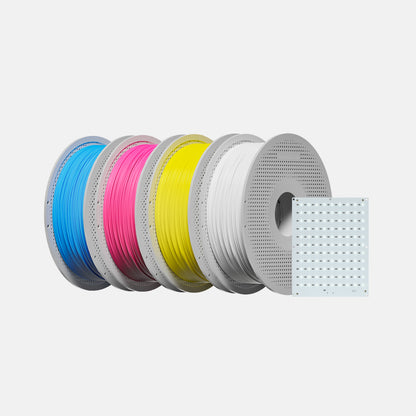 Bambu Lab PLA Basic CMYK 4-pak – Cyan, Magenta, Yellow, Jade White med spole