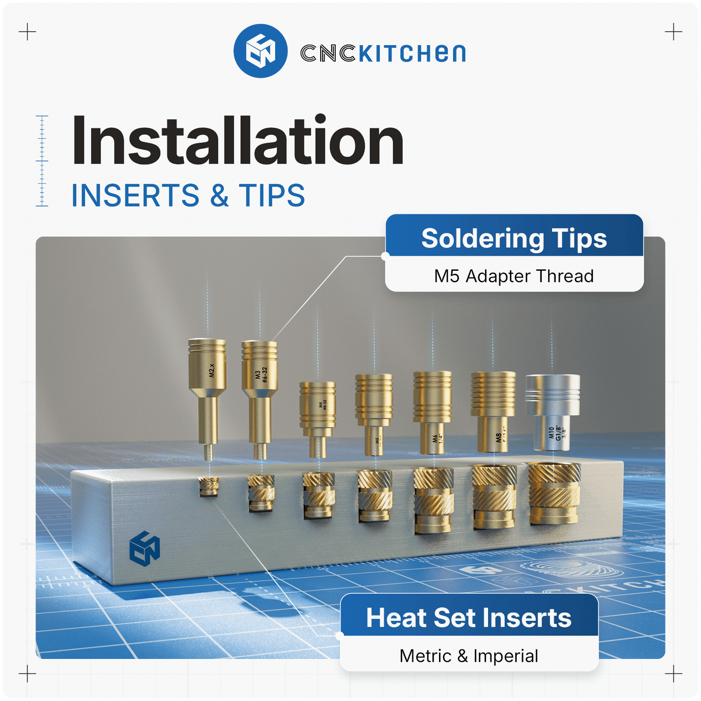 Montering af heat set inserts i 3D-print med installationsspidser