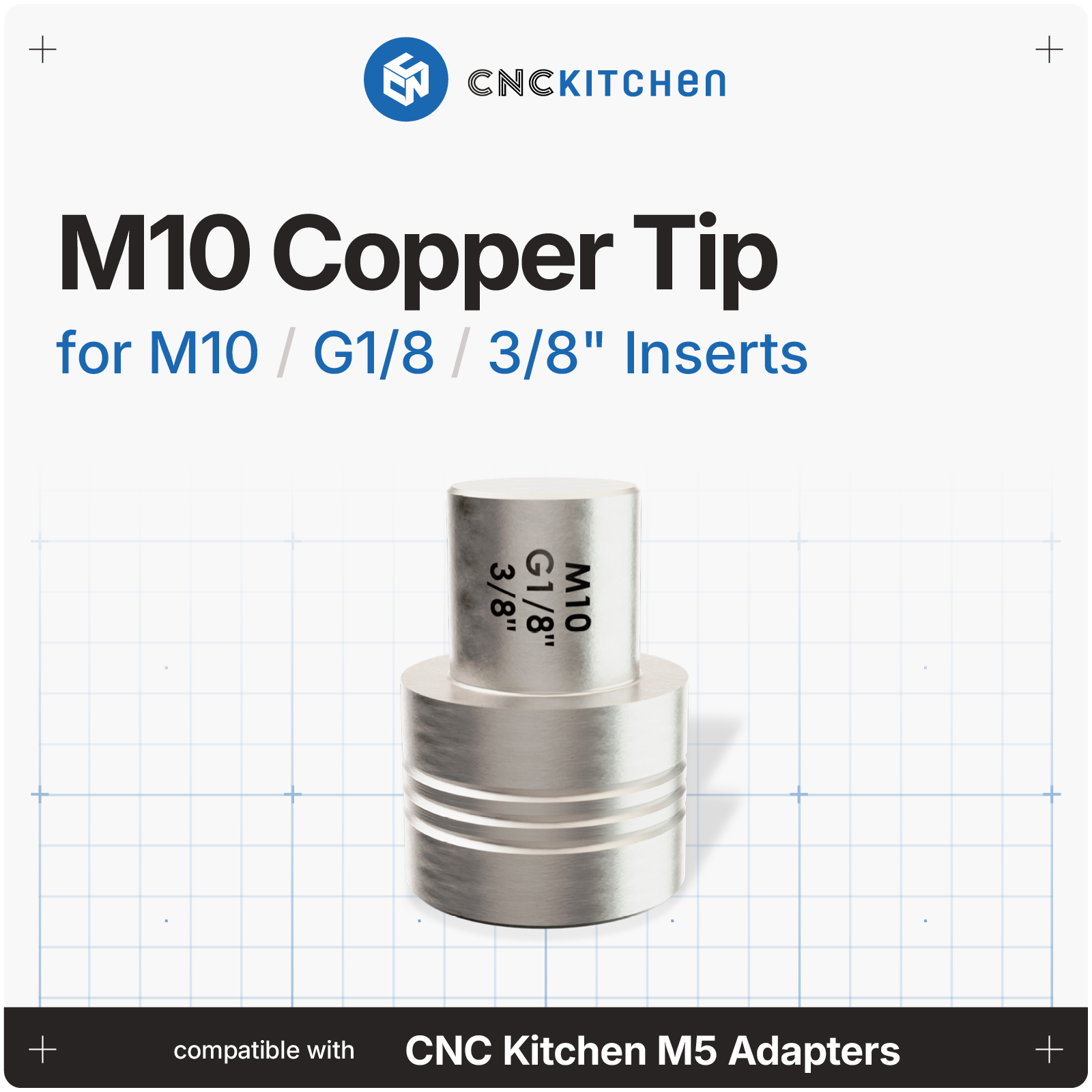 Kobberspids til M10, 3/8 tomme og G1/8 tomme inserts