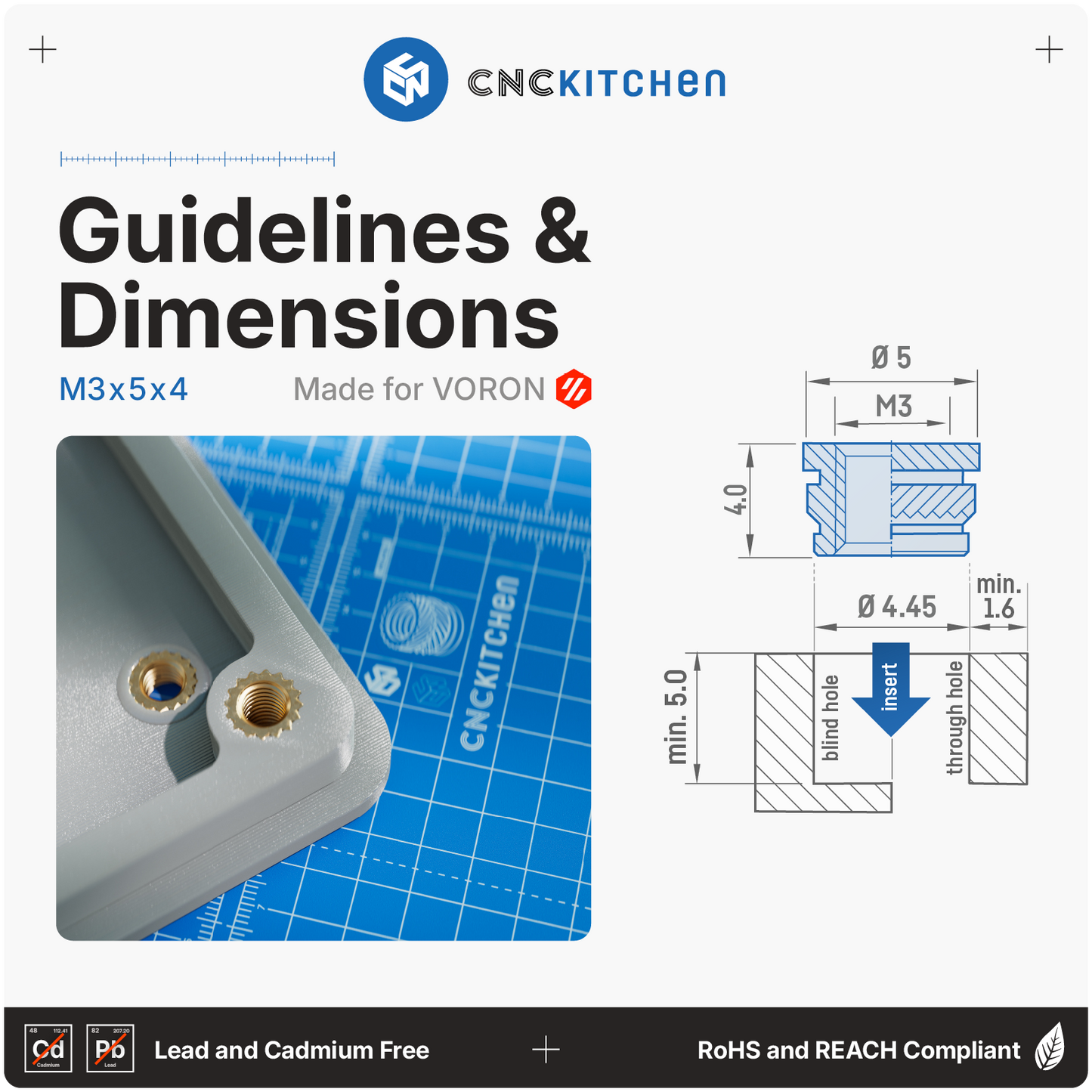 M3x5x4 heat set insert dimensioner