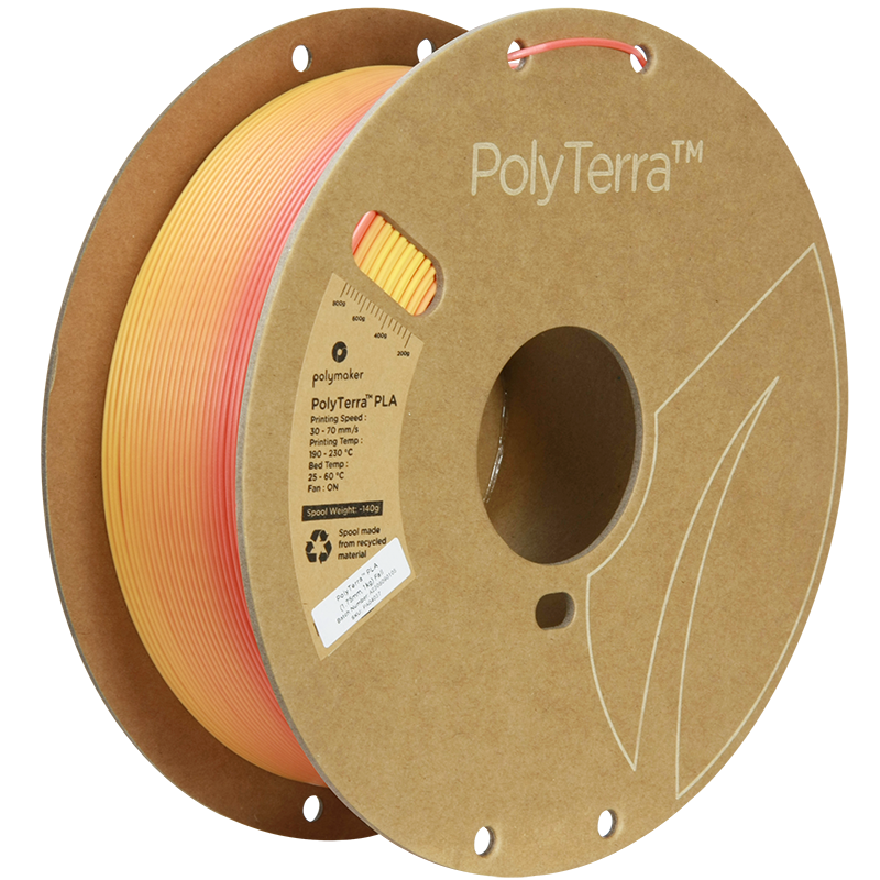 (UDGÅR) Polymaker | PolyTerra PLA Gradient | Fall (Orange-Lava Red) | 1.75mm | 1 kg