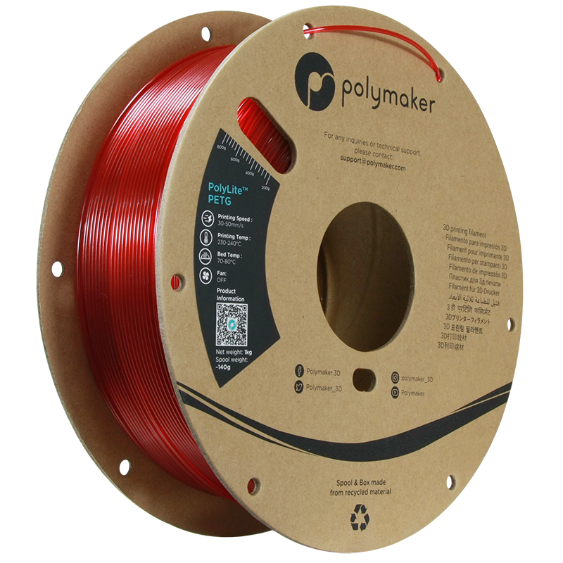 Polymaker | PolyLite PETG | Translucent Red | 1.75mm | 1 kg