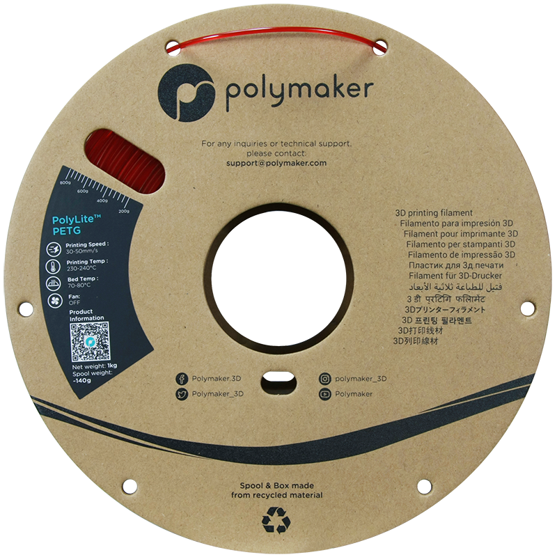 Polymaker | PolyLite PETG | Translucent Red | 1.75mm | 1 kg