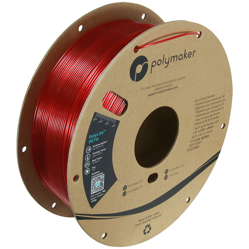 Polymaker | PolyLite PETG | Translucent Red | 1.75mm | 1 kg