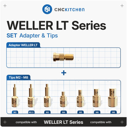 CNC Kitchen Installation Tips SET til Weller LT – adapter og spidser M2-M8 til heat set inserts