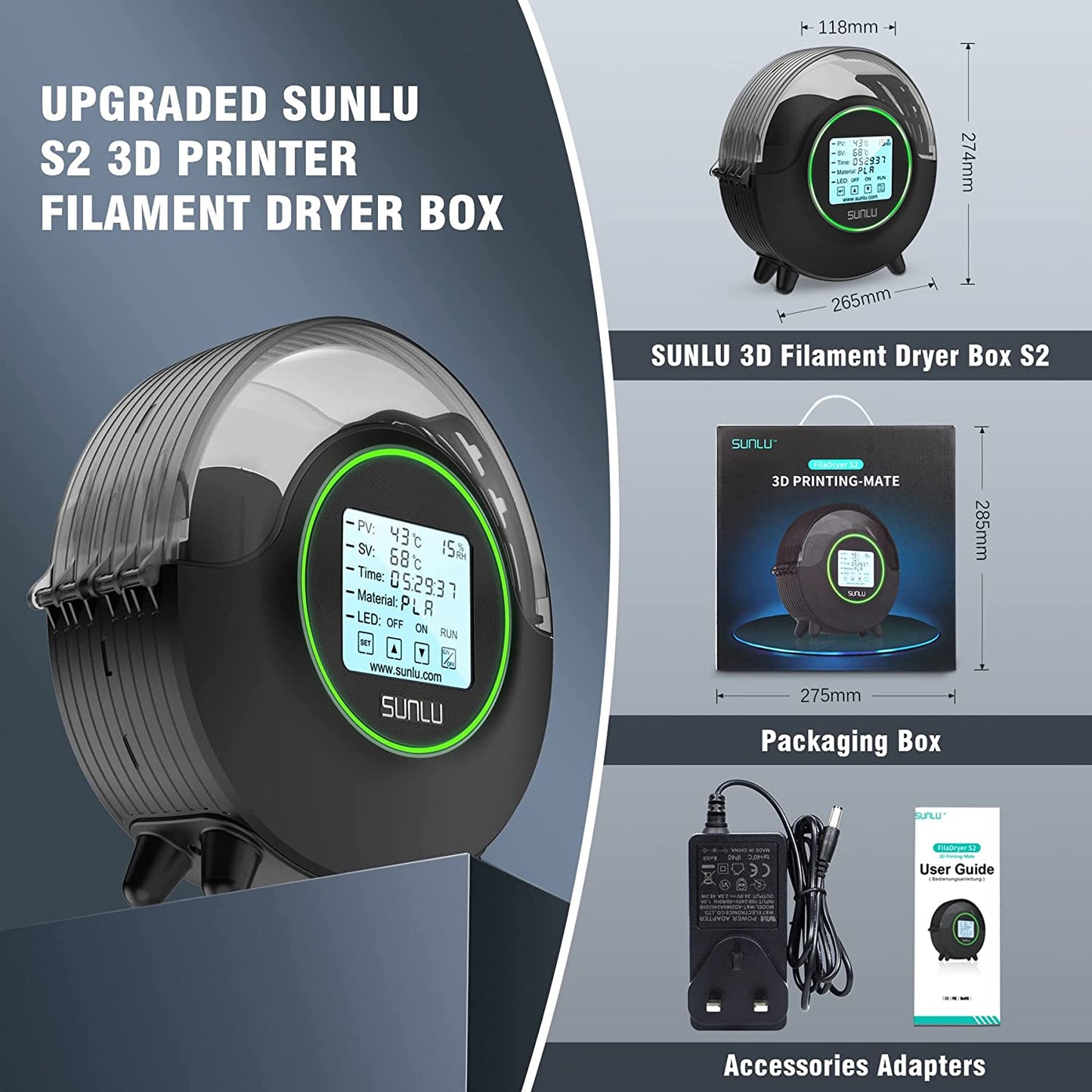 SUNLU FilaDryer S2 – filamenttørrer