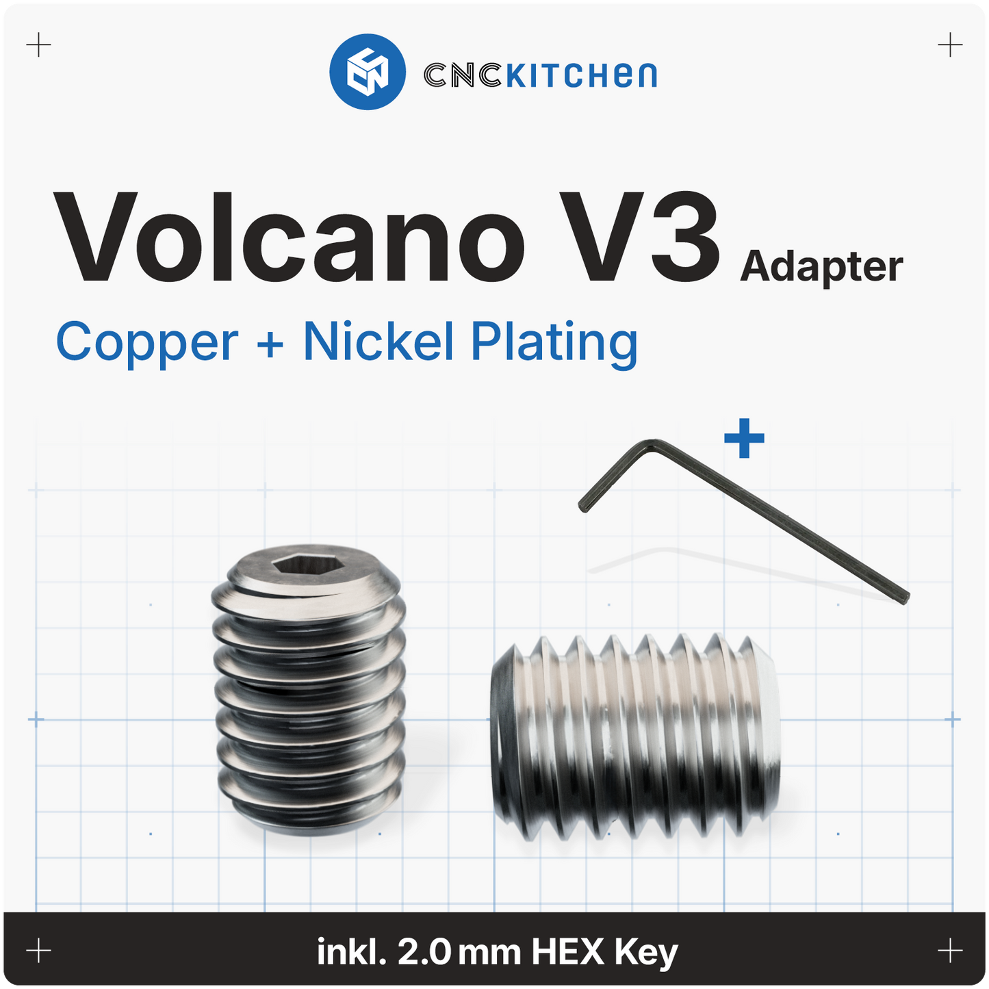CNC Kitchen VOLCANO Adapter i nikkelbelagt kobber