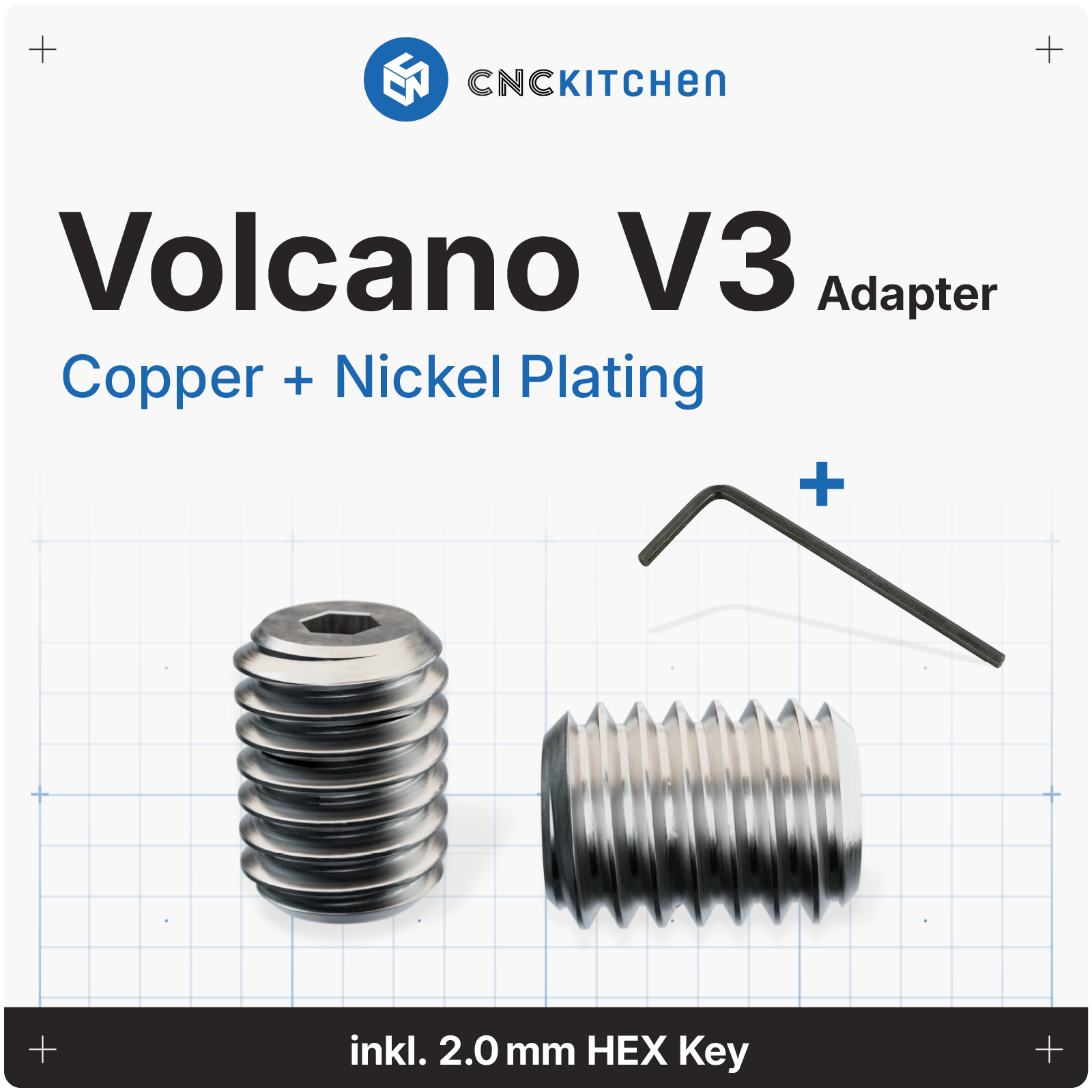 CNC Kitchen VOLCANO Adapter i nikkelbelagt kobber